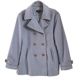 Lands End Womens Icy Light Baby Blue Wool Blend Double Breasted Pea Coat Size 16